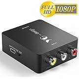 RCA to HDMI, Yuangao RCA Composite AV CVBS to HDMI Audio Video Mini Converter Adapter Full HD 1080P Support PAL/NTSC with USB Charge Cable for PC Laptop Xbox PS2 PS3 TV STB VHS VCR Camera DVD, blac