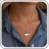 Iaceble Shark Pendant Necklace Silver Shark Choker Necklace Cute Sharks Chain Necklaces Vintage Sea Animal Necklaces Jewelry for Women
