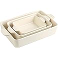 Sweejar Ceramic Bakeware Set, Rectangular Baking Dish for Oven Lasagna Pans for Cooking, Kitchen, Cake Dinner, Banquet and Daily Use, 11.8 x 7.8 x 2.76 Inches of Casserole Dishes (Beige)