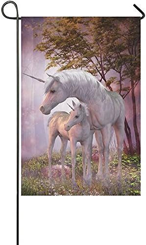 Starclevel Peaceful Unicorns Mare Foal Polyester Garden Flag House Banner 12 x 18 inch, Magical Forest Decorative Flag Party Yard Home Outdoor Decor