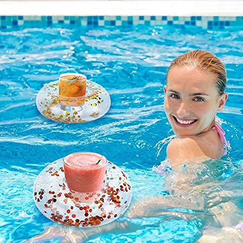 FUTUREPLUSX Inflatable Drink Holder, 12PCS Sparkling Confetti Drink Pool Floats Cup Holder Floats Inflatable Floating Coasters for Pool Party Water Fun Kids Bath Toys Shower