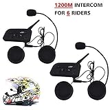 Motorcycle Helmet Bluetooth Intercom Headset,V6 BT 1200M Range 6 Riders Wireless Interphone Speakers IP65 Waterproof Communication Systems Kit for Motorbike Skiing Cycling Climbing,2 Pack