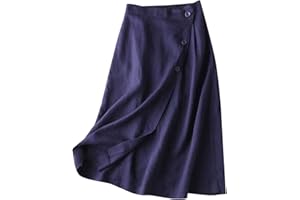 Womens Summer Midi Skirt - Cotton Linen Pocket Skirt, Breathable Elastic Waist Loose Casual Skort for Hot Weather