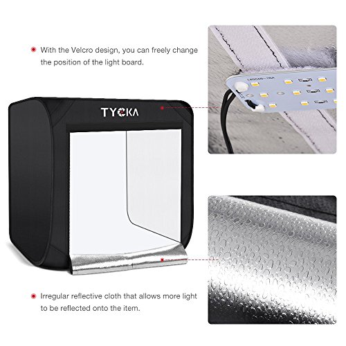 TYCKA Photo Studio Box, 24"X24"X24"Portable Folding Professional Photography Tent with 2 LED Light Strips and 3 Backdrops (Black, White, Beige) - Thumbnail 3