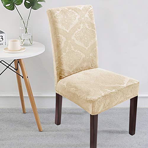 Delight Dining Room Chair Covers,Velvet Stretch Chair Covers for Dining Room,Removable Washable Dining Chair Covers(4 PCS-Beige)