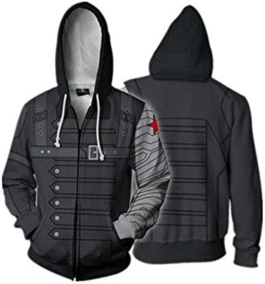Hdezzz Hoodies Winter Soldier 3D Printed Guard Men s Zipper Card and Hoodie@Gray_M