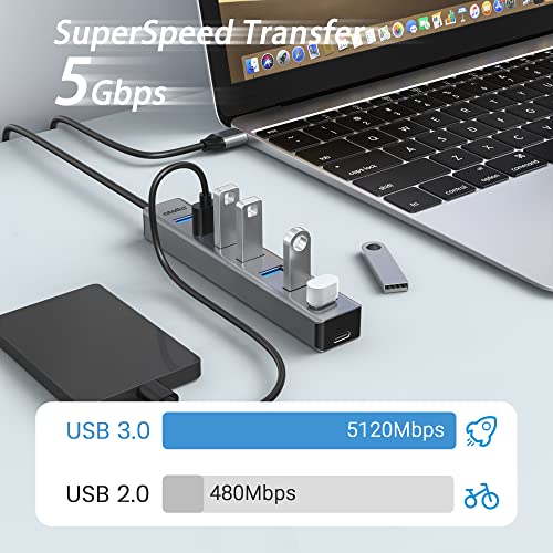 atolla Hub USB 3.0, 7 Puertos Multi USB Hub de Aluminio | Cable de Extensión de 1m Adaptador USB para PC, Portátil, Macbook Pro y más