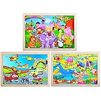 GRACEON Wooden Jigsaw Puzzles Set for Kids Age 3-6 Year Old 40 Piece Colorful Wooden Puzzles for Toddler Children Learning Educational Puzzles Toys for Boys and Girls (3 Puzzles)