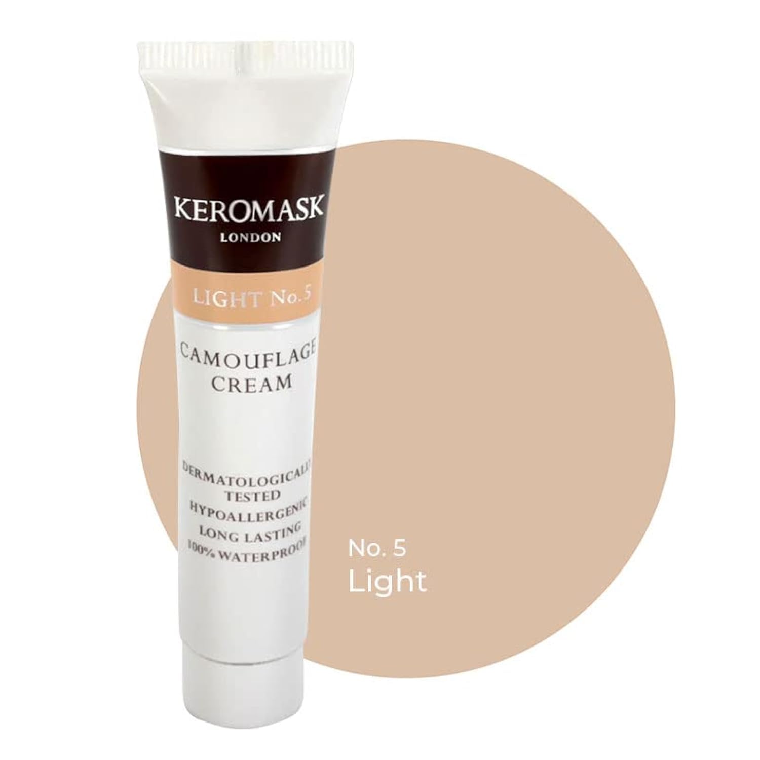 Keromask Full Coverage Hypoallergenic Concealer Shade LIGHT No 5 to Camouflage Vitiligo, Tattoos, Redness and Rosacea, Waterproof and Suitable for All Skin Types 1 x 15ml — image 1