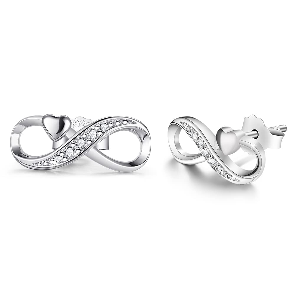 Infinity Earrings 925 Sterling Silver Studs Forever Love Accent Fashion Jewelry for Women Girls with Gift Box