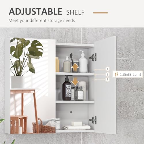 kleankin 24" x 24" Medicine Cabinet, Wall Mounted Bathroom Mirror Cabinet with Mirrored Doors, Adjustable Shelves and Soft Close Mechanism, High Gloss White