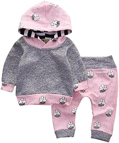 Baby Clothes Set, PPBUY Toddler Girl Striped Cartoon Hooded Tops + Pants 2pcs Outfit (6-12M, Gray)
