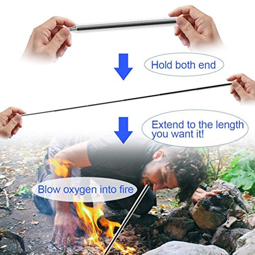 Terberl 6 Pieces Collapsible Stainless Steel Fire Bellow, Collapsible Outdoor Blow Fire Tube for Picnic Camping Hiking