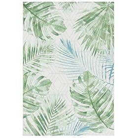 SAFAVIEH Barbados Collection 5'3" x 7'6" Green / Teal BAR590X Tropical Botanical Indoor/ Outdoor Non-Shedding Easy Cleaning Patio Backyard Porch Deck Mudroom Area Rug 51KBMv6SzUL