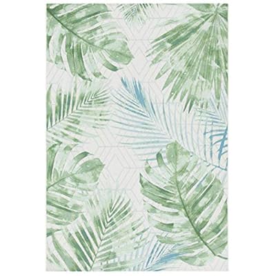 SAFAVIEH Barbados Collection 5'3" x 7'6" Green / Teal BAR590X Tropical Botanical Indoor/ Outdoor Non-Shedding Easy Cleaning Patio Backyard Porch Deck Mudroom Area Rug 51KBMv6SzUL