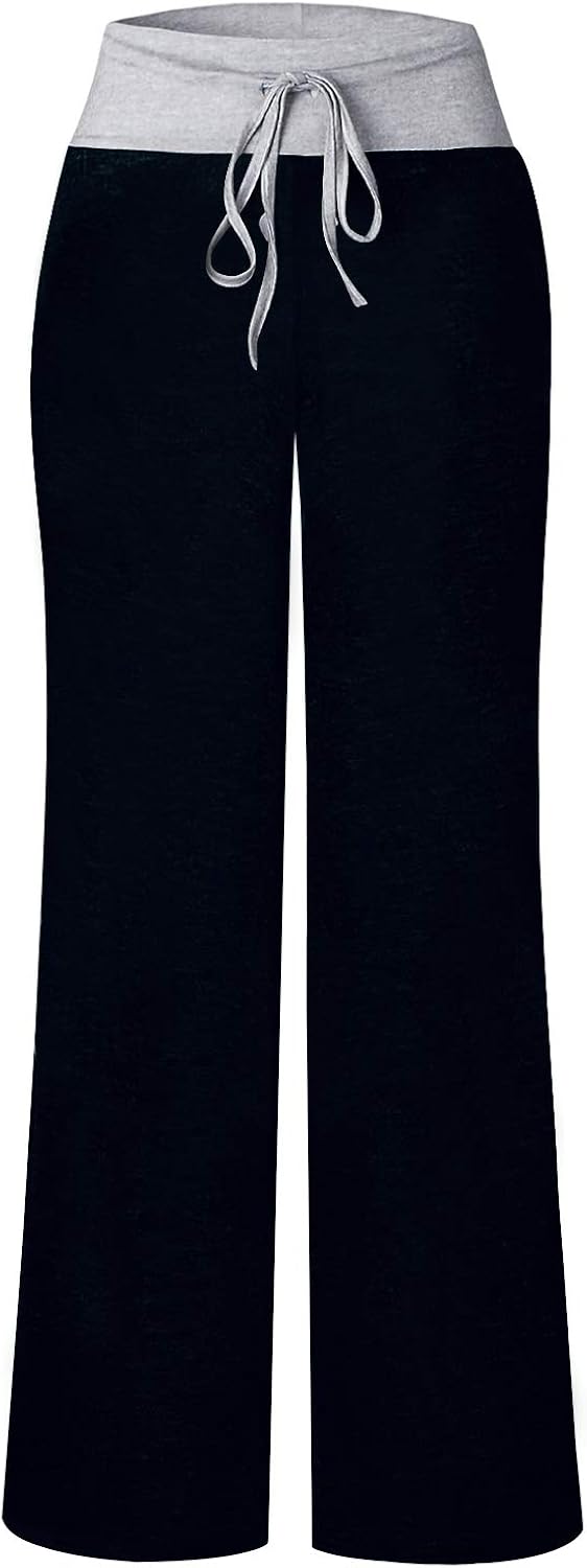 AMiERY Women's Comfy Casual Pajama Pants Floral Print Drawstring Palazzo Lounge Pants Wide Leg at  Women’s Clothing store