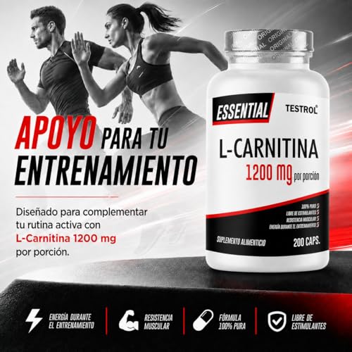 Carnitina Essential 1200mg por porción, L Carnitina Tartrato libre de Estimulantes para Hombre y Mujer, Calidad Premium | Testrol L-Carnitina Essential | TSN (200 CAPSULAS).