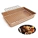 Lufeiya Deep Turkey Roaster with Flat Rack 13 Inch Large Roasting Pans Nonstick Gold for Oven