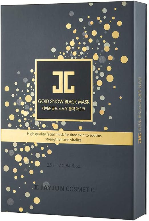 JAYJUN Gold Snow Black Mask, Pack of 10 Sheets, 25ml, 0.85 fl. oz, Luxurious, Nourishing, Gold …