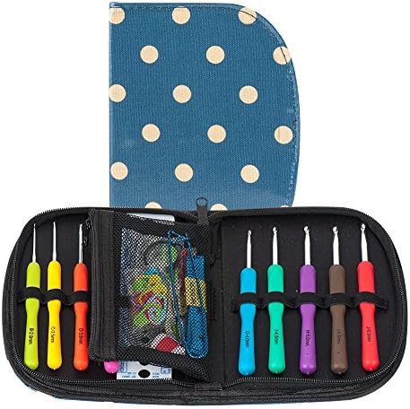 Crochet Hook Kit, BAKTOONS 31Pcs Crochet Kit with 9 Different Sized Crochet Thread Kit Accessories Ideal Gift for Beginners Experienced Crocheters Mom or Friends, Polka dot Blue