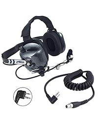 Radios resistentes H41-CF estilo de fibra de carbono detrás de la cabeza dos vías auriculares de radio con cable de bobina CC-MOT para radios Motorola de 2 pines