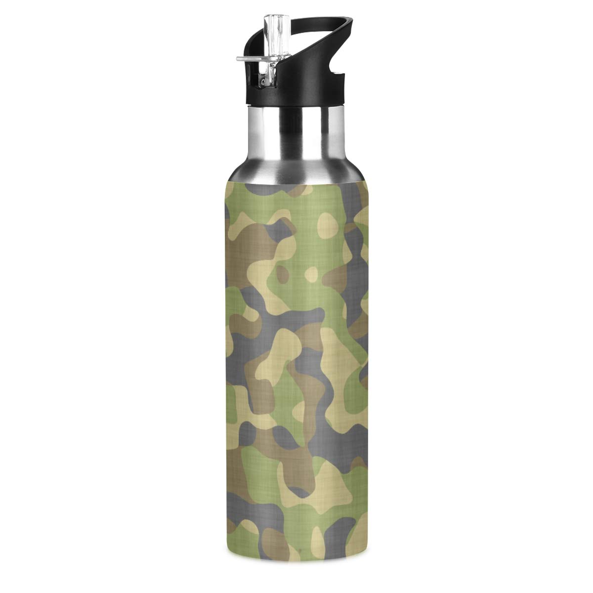 ALAZA Stainless Steel Water Bottle with Straw, Camouflage Insulated Drink Flask Sports Water Bottle for Kids Adults, Leakproof, 600ml