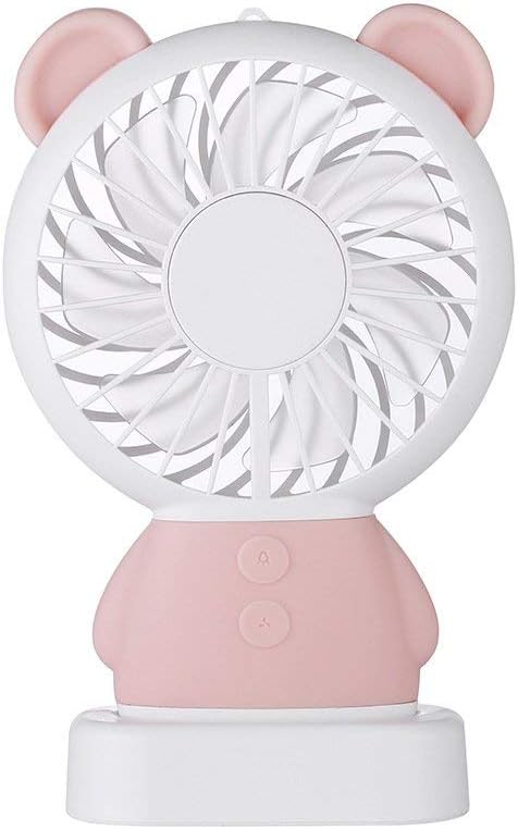 Dealfreez Mini Portable Fan USB Rechargeable Handheld Bear Style Color Changing LED Light Pocket Desk Lamp Fan (Pink)
