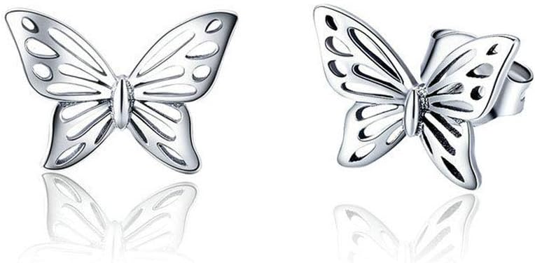 Earrings 925 Sterling Silver Dangler for Women Girls Classic Crystal Ear Hoop (Butterfly)