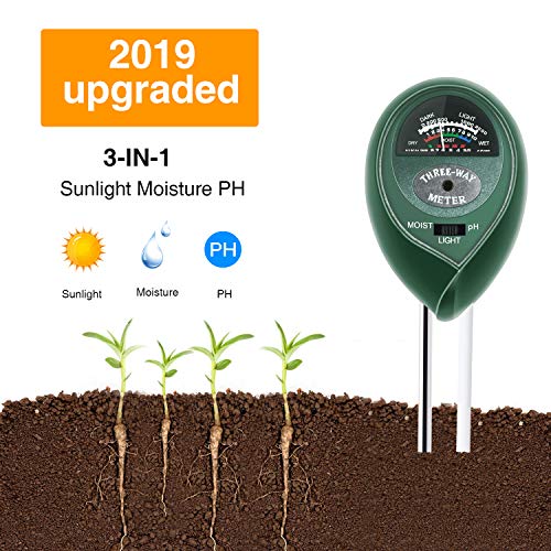 Soil Test Kit pH,3-in-1 Soil Tester Moisture Light Meter for Gardening,Plants,Lawn,Farm,Vegetables,Trees,Grass (No Batteries Required)