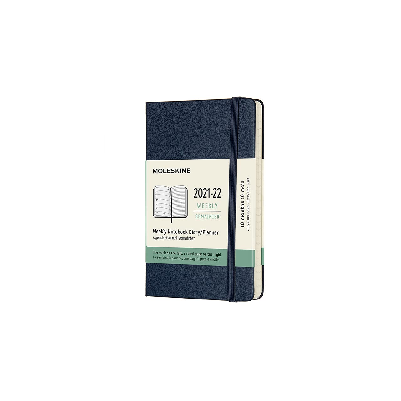 Moleskine - 18-Month Weekly Planner/Diary, Pocket Planner 2021/2022, Weekly Notebook with Hard Cover and Elastic Closure, Size Pocket 9 x 14 cm, Colour Sapphire Blue, 208 Pages