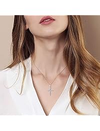 Carleen - Collar con dije en forma de cruz, dije con circonita cúbica que simula al diamante, plata esterlina 925, cadena de plata de 18 pulgadas
