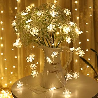 Sensation Decorative Star Shape，Bubble，Spherical and snowflakeCurtain LED Lights for Diwali 3 Meter 20 Lights USB LED Curtain String Lights Decorative Lights (Warm Snowflakes)