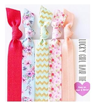 Amazon Com Lucky Girl Hair Ties Elastic Ribbon Ponytail Holders