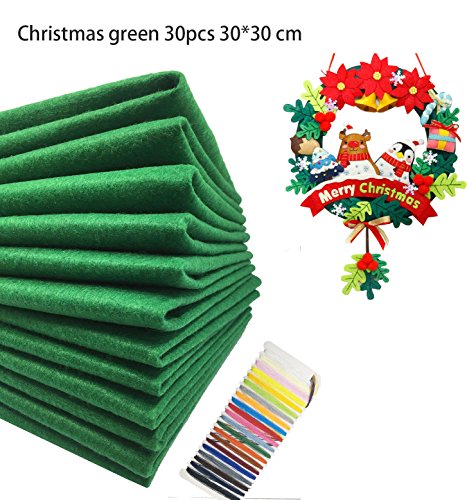 Levylisa 30pcs (12''x12'') Green Felt Sheets, Christmas Green Felt Fabric, Pure Felt, Emerald Green Felt, Felt Square,Christmas Ornaments, Stockings and Wreaths, Holiday Crafts,Felt Fat Quarters