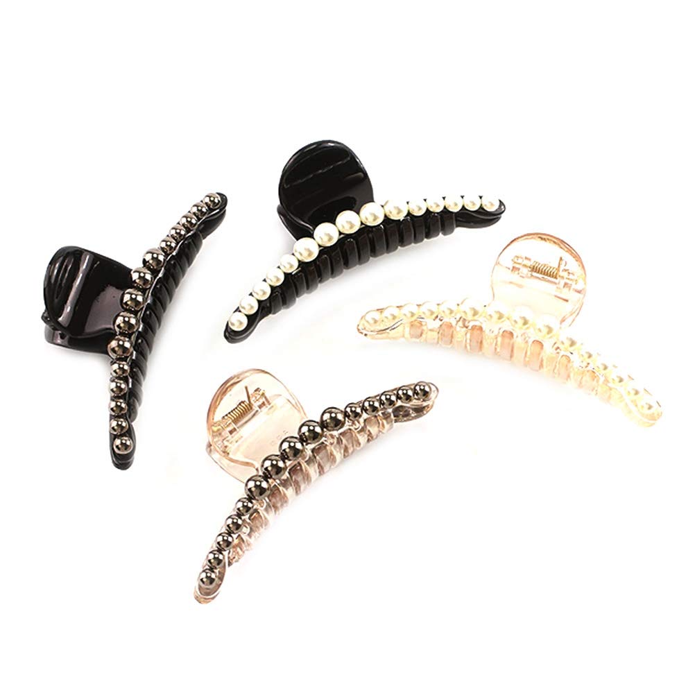 Lurrose 4 Pcs Pearl Hair Claw Clips Non Slip Hair Clips Chunky Jaw Clips Vintage Braided Hair Clips