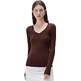 SUUKSESS Cloud Cashmere Women V Neck Fitted Long Sleeve Shirt Basic Soft Knit Tops
