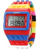 SHHORS Men's Ladies Blocks Constructor Digital LED Backlight Alarm Sport Wrist Watch