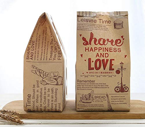 Pack of 40 Paper Bread Loaf Bag Kraft Food Packaging Storage Bakery Bag with Front Window, Label Seal sticker included (Style-3)