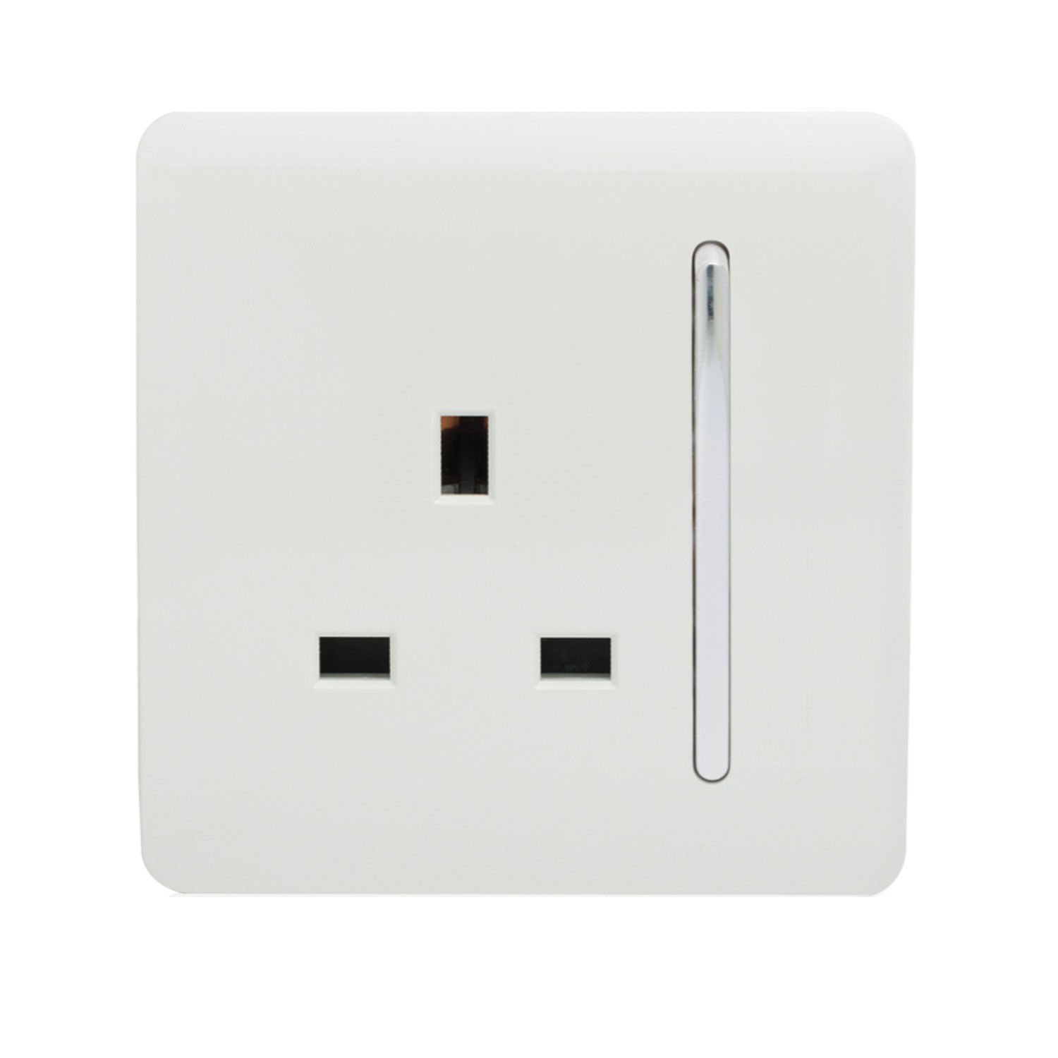 Trendi 1 Gang Raised Artistic Modern Glossy Screwless 13 Amp Single Pole with Chrome Switched UK Standard Electrical Double Wall Plug Socket in Ice White - ART-SKT13WH