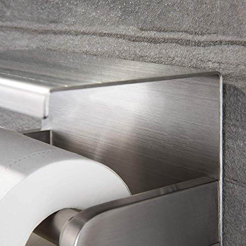 YIGII Toilet Paper Holder with Shelf - Stainless Steel Toilet Roll Holder Self Adhesive or Wall Mounted for Bathroom - Thumbnail 4