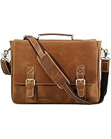 Polare Vintage Genuine Leather Tote Briefcase Professional 16'' Laptop Shoulder Messenger Bag (Light Brown)