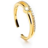 VÓEN Golden Glow Ring - 14K Yellow Gold over 925 Rings Stackable Dainty Gold Ring, Adjustable Open Band Ring, Eternity Ring, Promise Rings for Minimalist Stacking Style, Ring Size 7