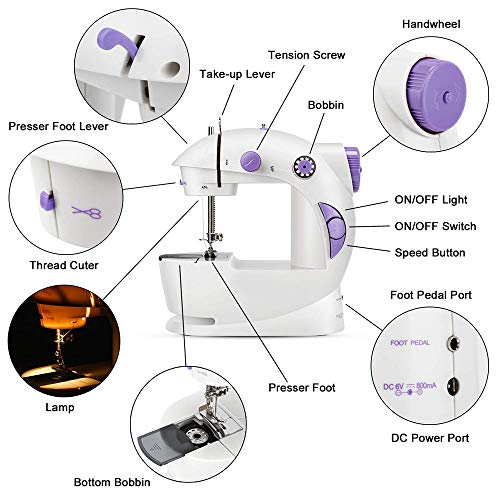 Chooling Mini Sewing Machine (2 Speeds, LED Sewing Light, Foot Pedal