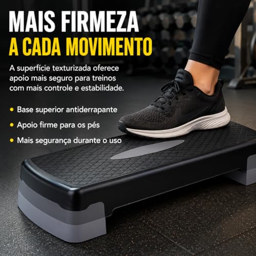 Step De Treino Premium com 2 Andares Ajustável Plataforma Antiderrapante Resistente Versátil Durável Ideal Para Treino Funcional Aeróbica Fitness Cardio Casa Academia