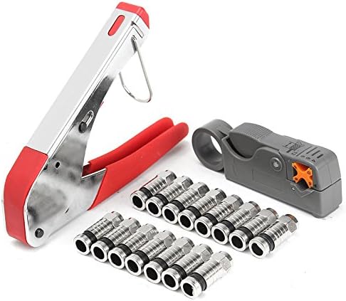 Floratek Coax Cable Crimper Coaxial Compression Tool Kit Wire Stripper Cable Stripper F-Type Compression Tool Set with 20 PCS F RG6 RG59 Connectors (Black)