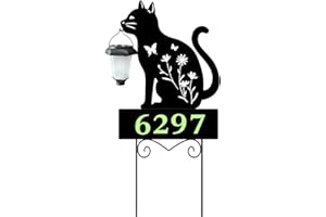 YY-LADYBUG Solar Cat Garden Stakes Cat Holding Solar Lantern Decor Stakes Animal Yard Decorative Stakes Yard Sign -Number