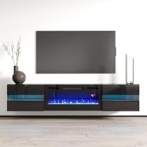 Amazon.com: Metro BL-EF Floating Fireplace TV Stand for TVs up to 80,  Modern High Gloss 72 Entertainment Center, Wall Mounted Electric Fireplace  TV Media Console with Storage Cabinets : Home u0026 Kitchen