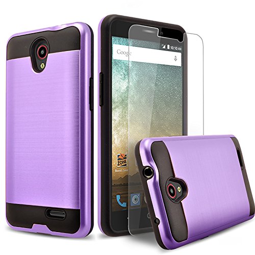 ZTE ZFive 2 LTE Phone Case, ZTE Maven 3 Phone Case, ZTE Prestige 2 Case, ZTE Sonata 3 Case, Circlemalls 2-Piece Style Hybrid Shockproof Phone Cover With [HD Screen Protector] +Stylus Pen (Purple)