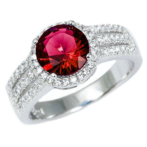 Sterling Silver Halo Simulated Ruby Gemstone Ring Sizes 6