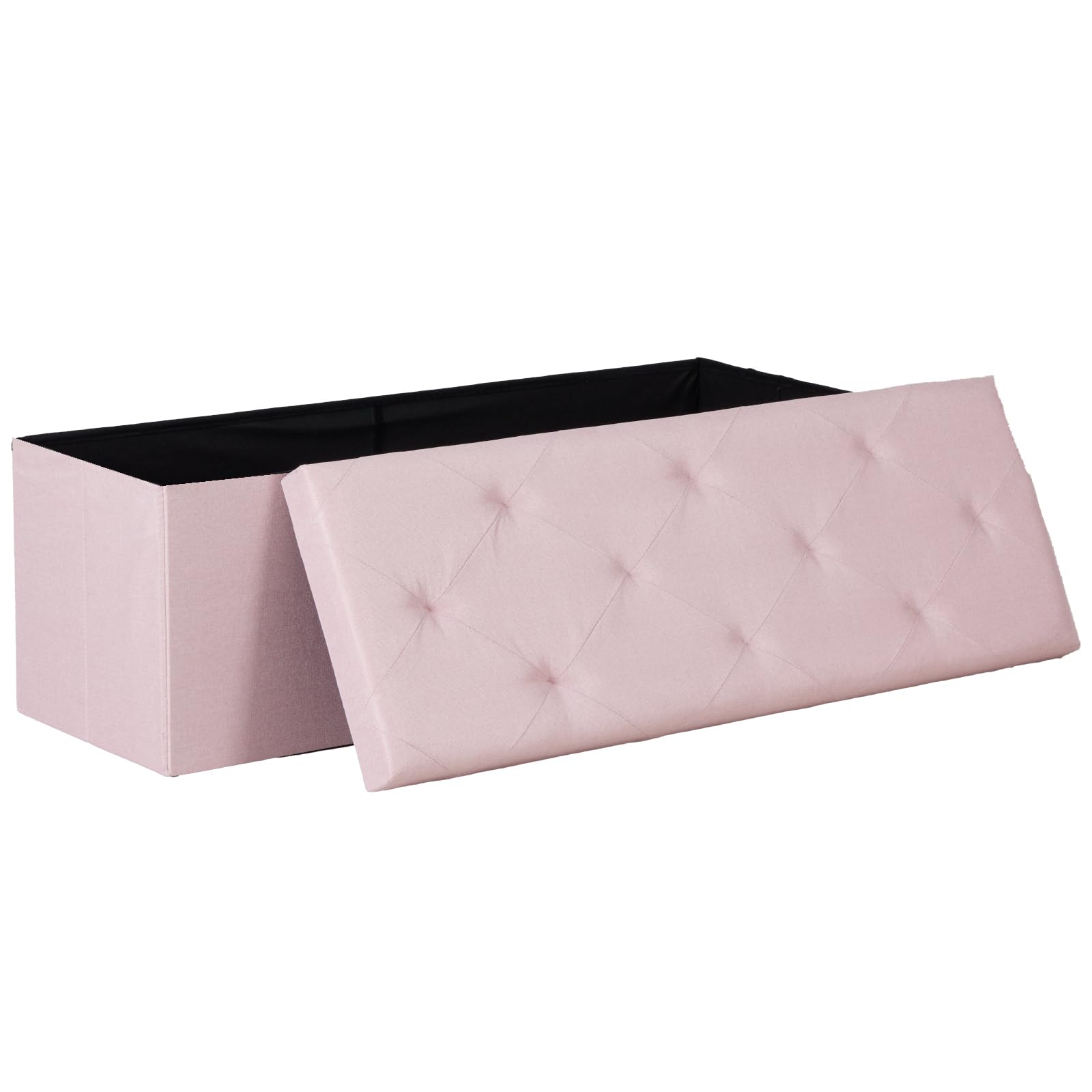 DUMOS 43in Foldable Storage Ottoman Bench, Storage Chest, Large End of Bed Foot Rest Stool with Padded Seat, Bedroom Bench for Living Room, Support 660lbs, Pink Image